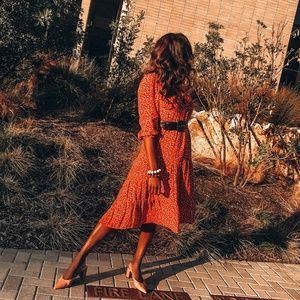 Red ZARA belted midi dress. Size Small.